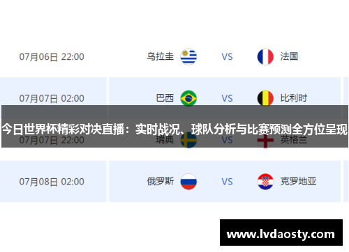 今日世界杯精彩对决直播：实时战况、球队分析与比赛预测全方位呈现